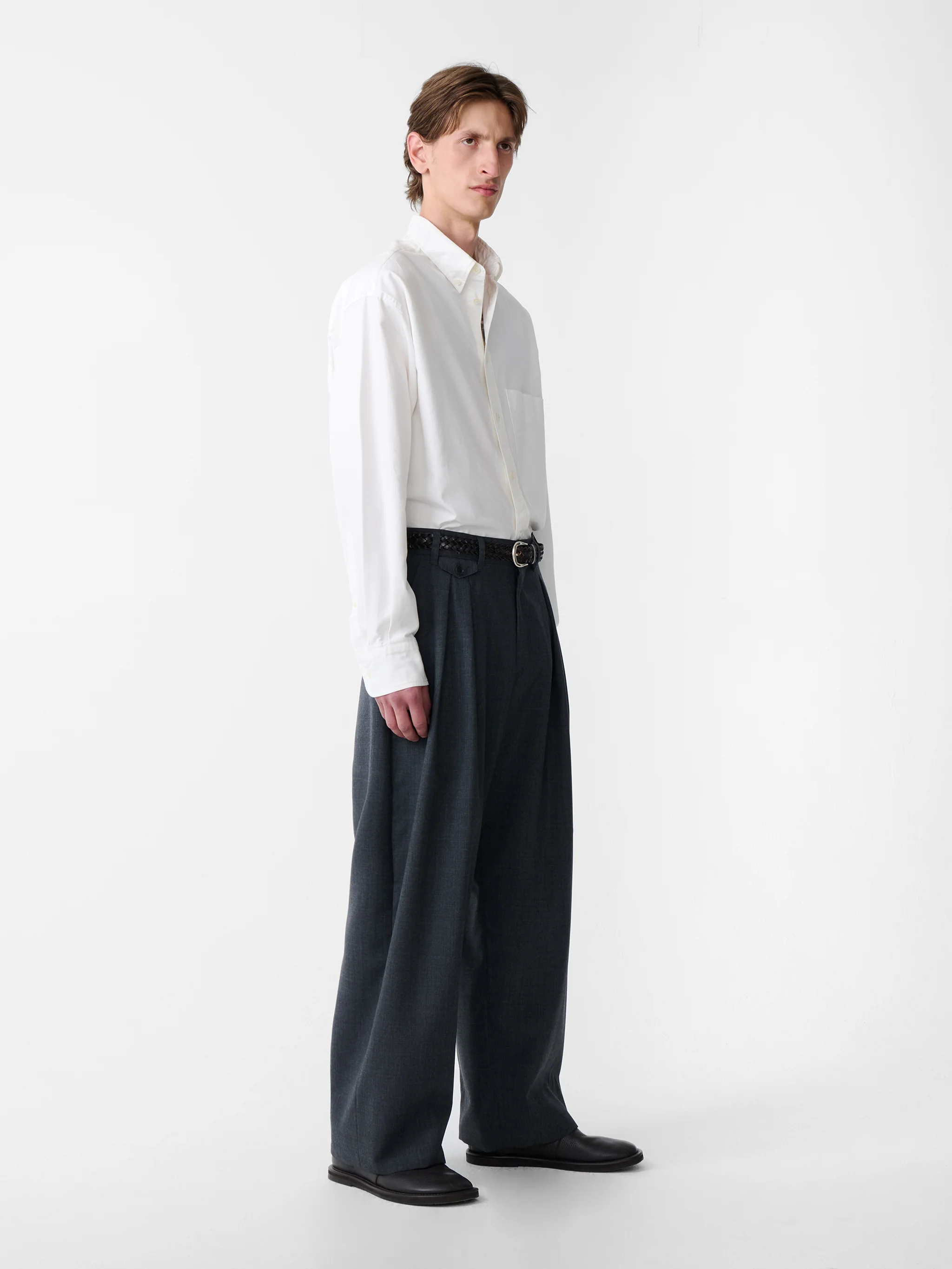 SN X BEAMS Plus Alvy Tropical Wool Pant in Charcoal Marl - Image 3