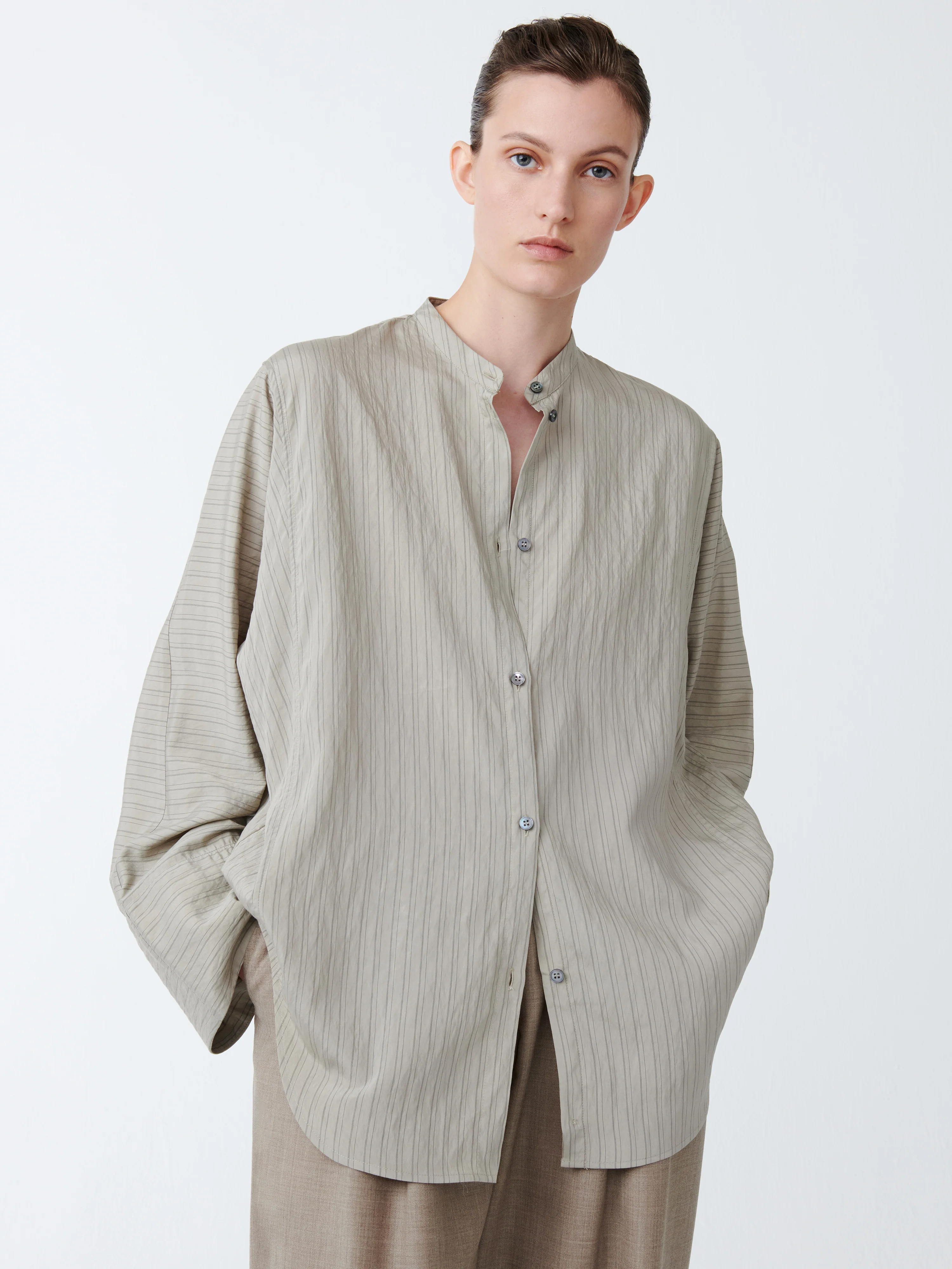 Bonsho Shirt in Pebble / Black Stripe - Image 2