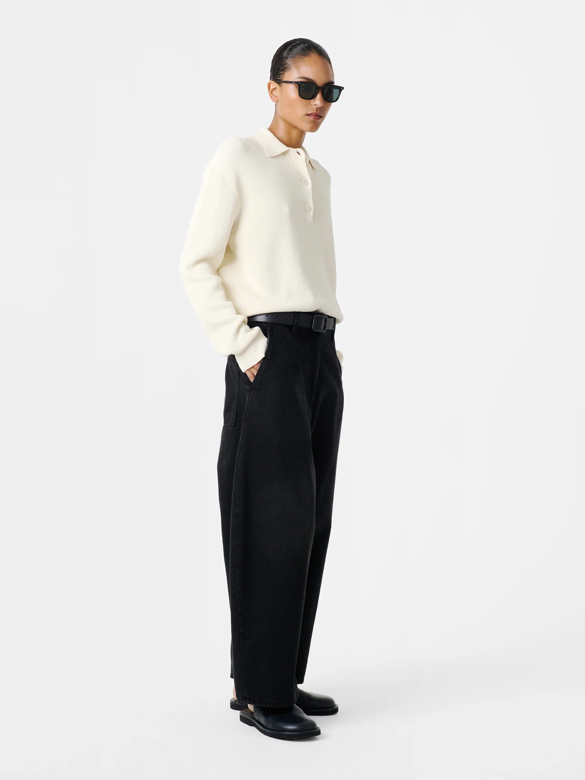 Chalco Wide Leg Denim Pant in Washed Black - Image 4