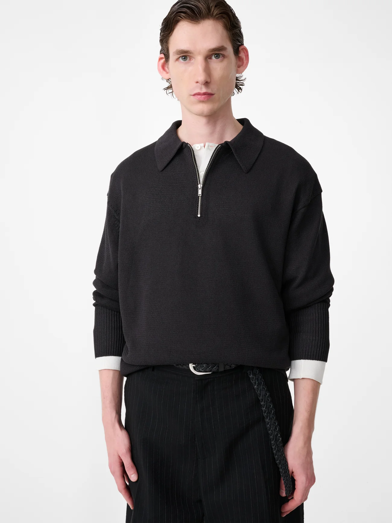 Heddy Knit Polo in Black Grape - Image 5