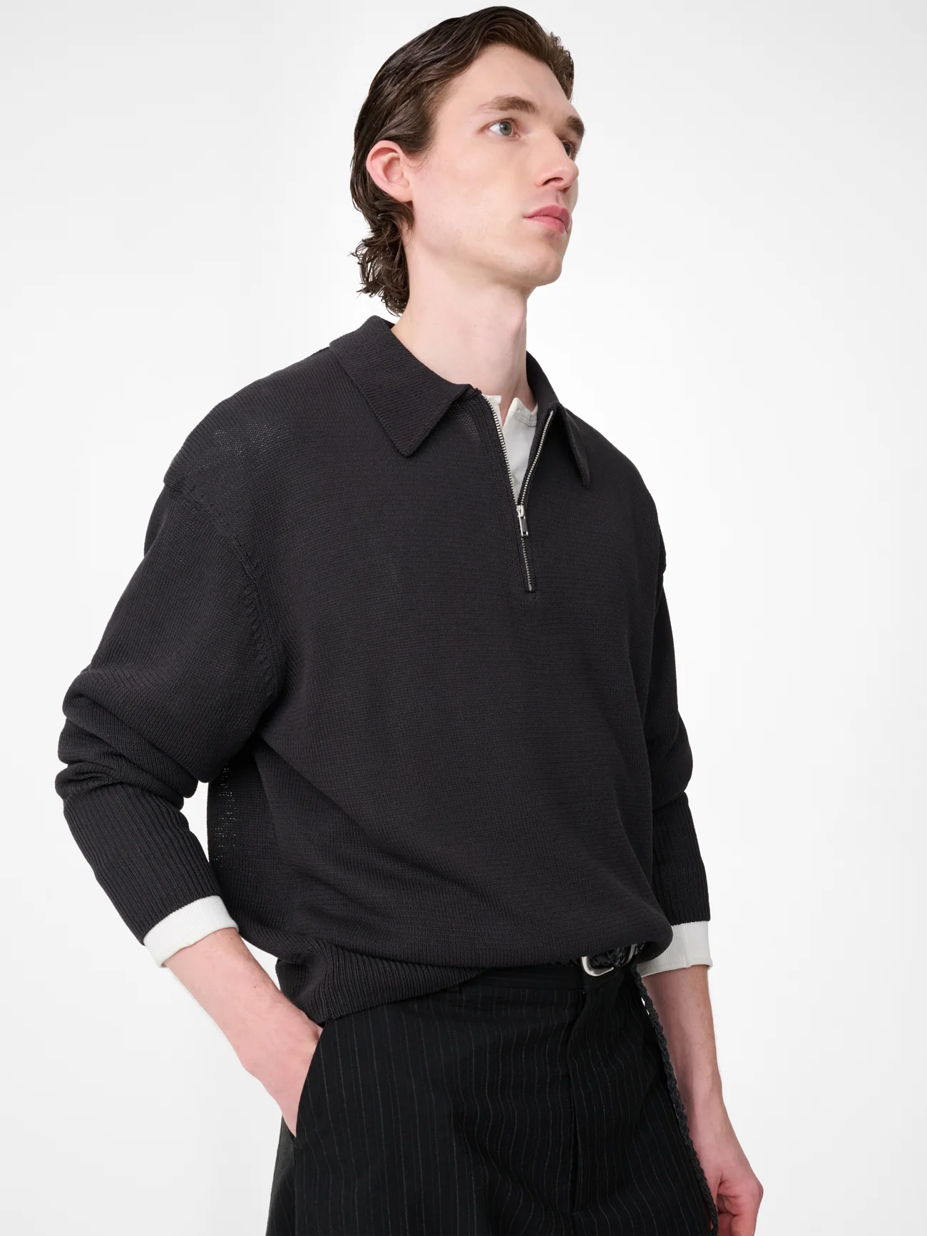 Heddy Knit Polo in Black Grape - Image 6