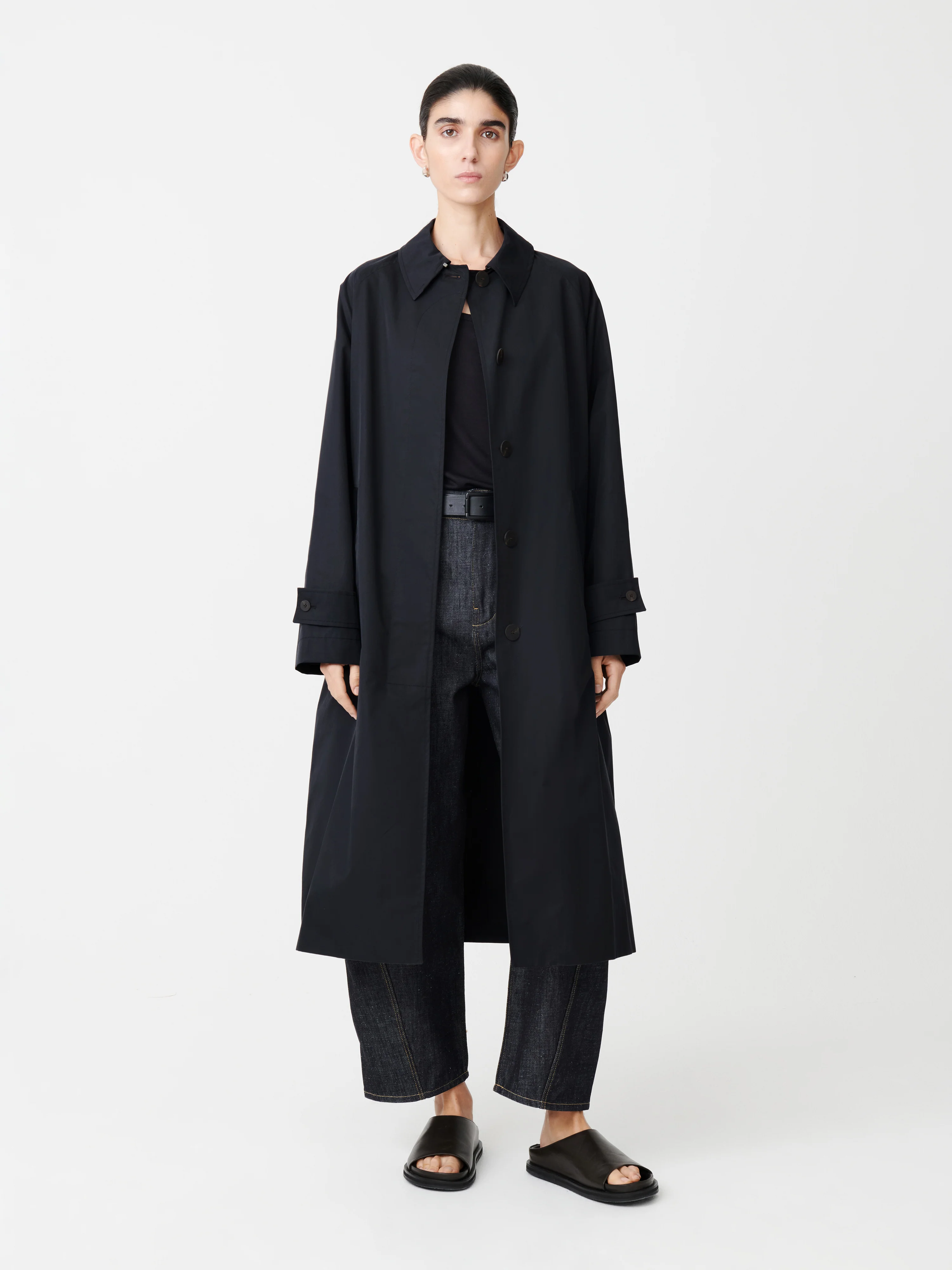 Holin Technical Cotton Trench in Dark Navy - Image 2