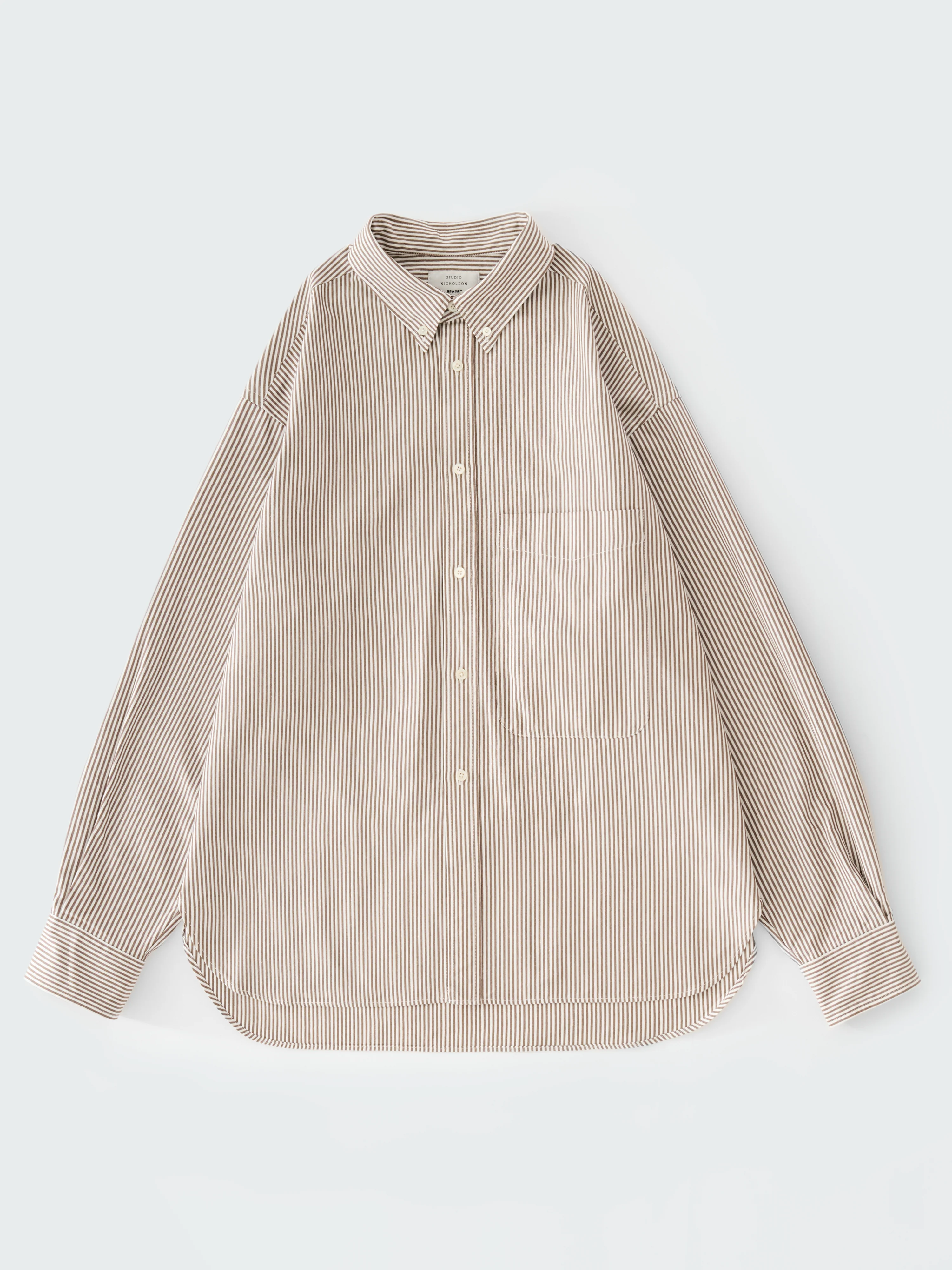 SN X BEAMS Plus Lisa Oxford Shirt in Brown White Stripe - Image 6