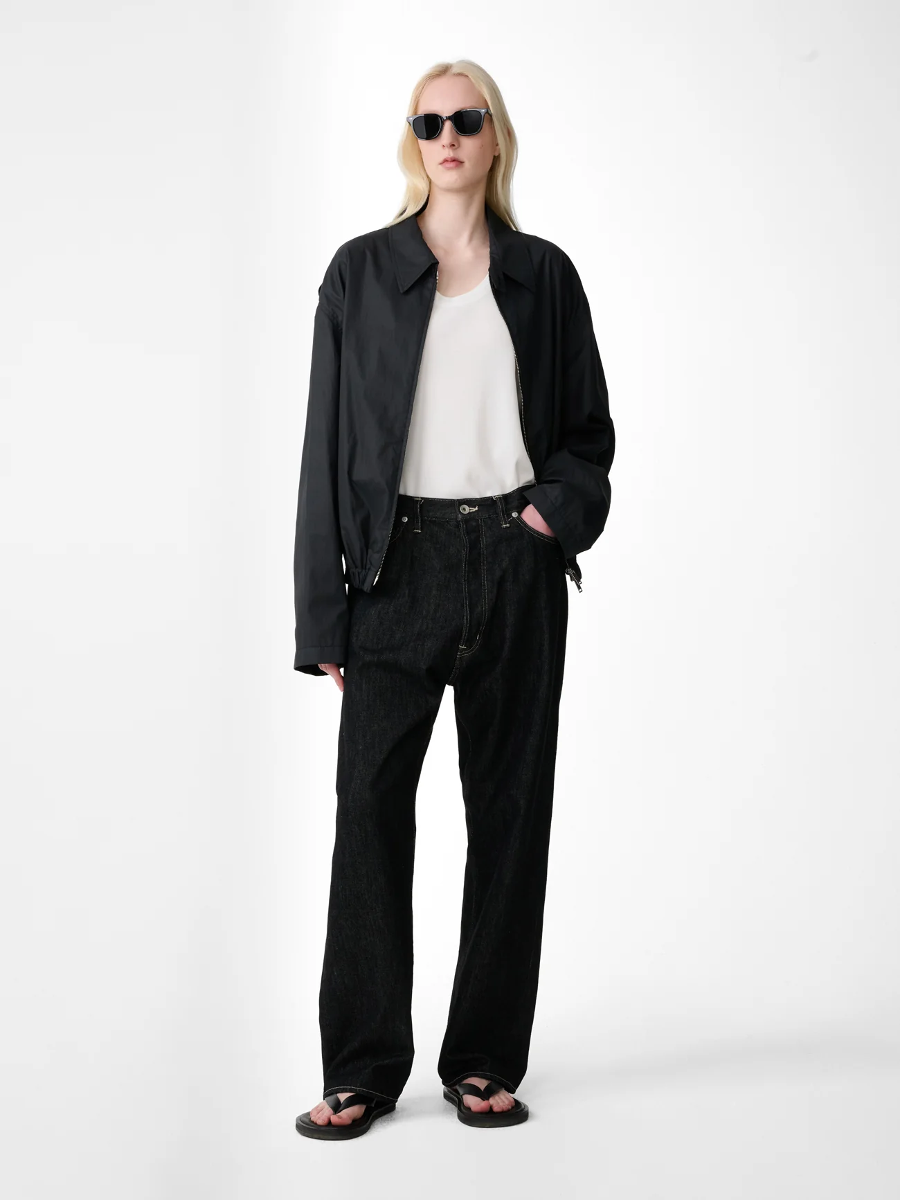 Marylebone Straight Leg Denim Pant in Black / White Weft - Image 3