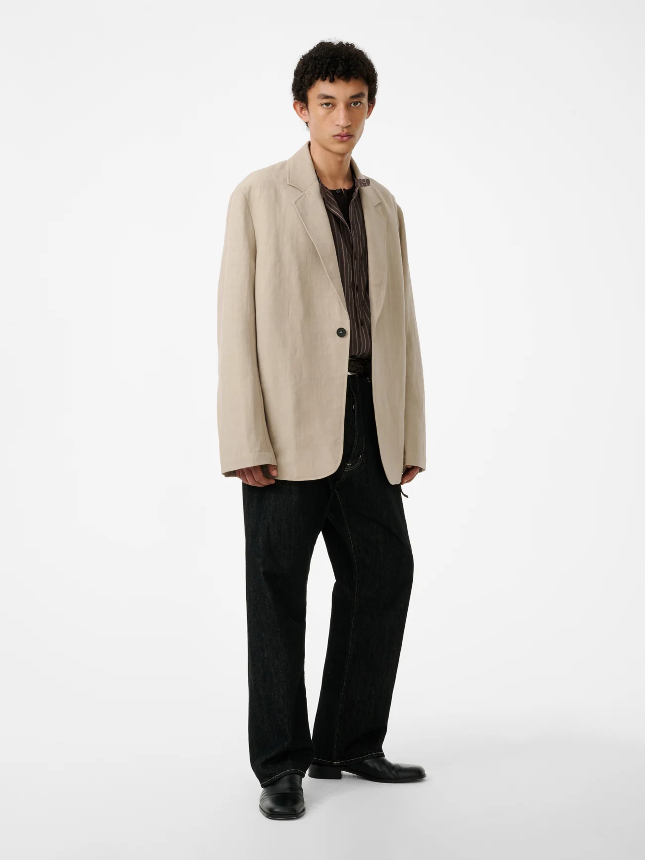 Marylebone Straight Leg Denim Pant in Black / White Weft - Image 4