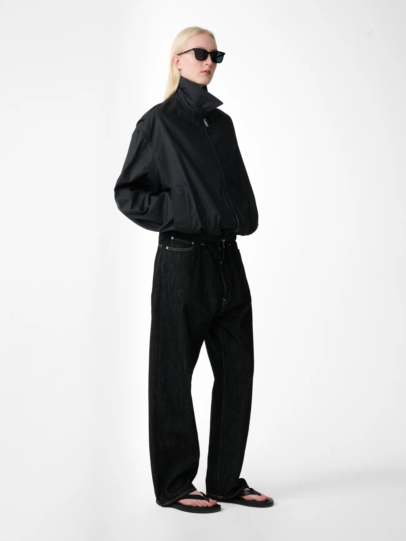 Marylebone Straight Leg Denim Pant in Black / White Weft - Image 5