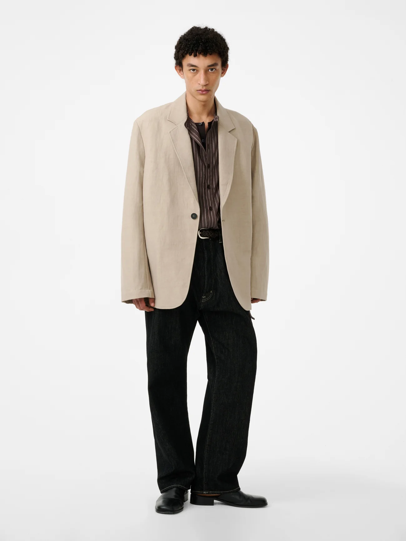Marylebone Straight Leg Denim Pant in Black / White Weft - Image 6