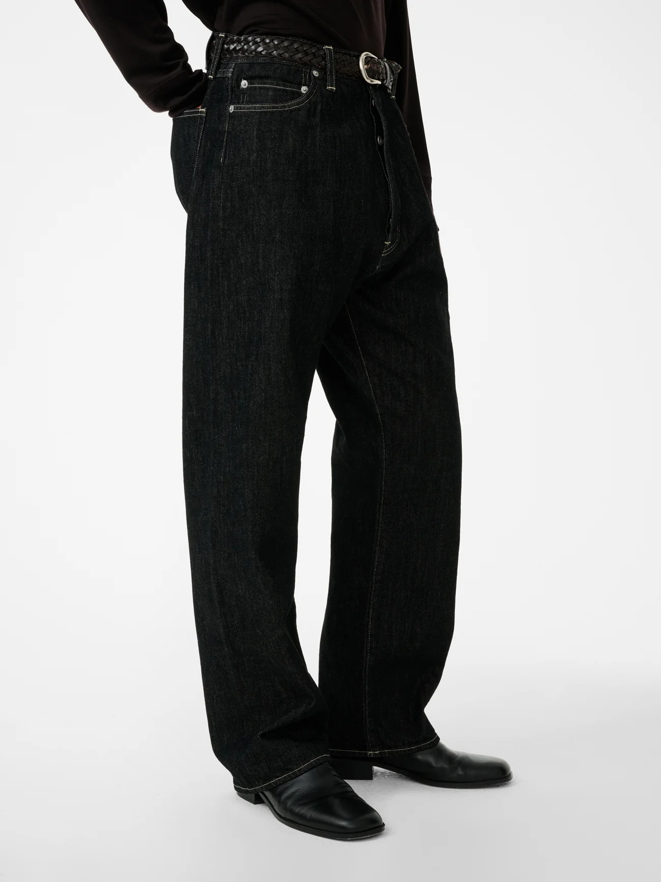Marylebone Straight Leg Denim Pant in Black / White Weft - Image 8