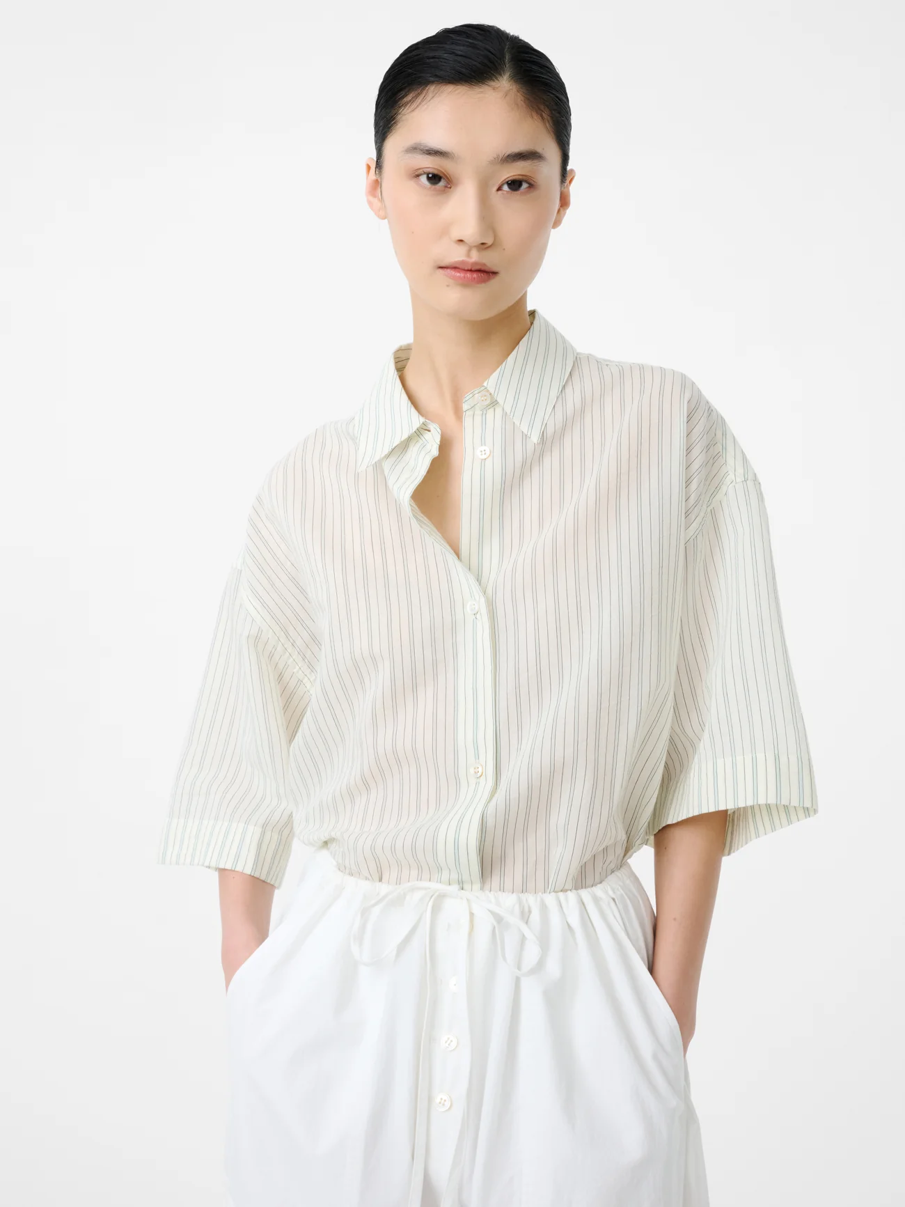 Merle Short Sleeve Shirt in Parchment Stripe