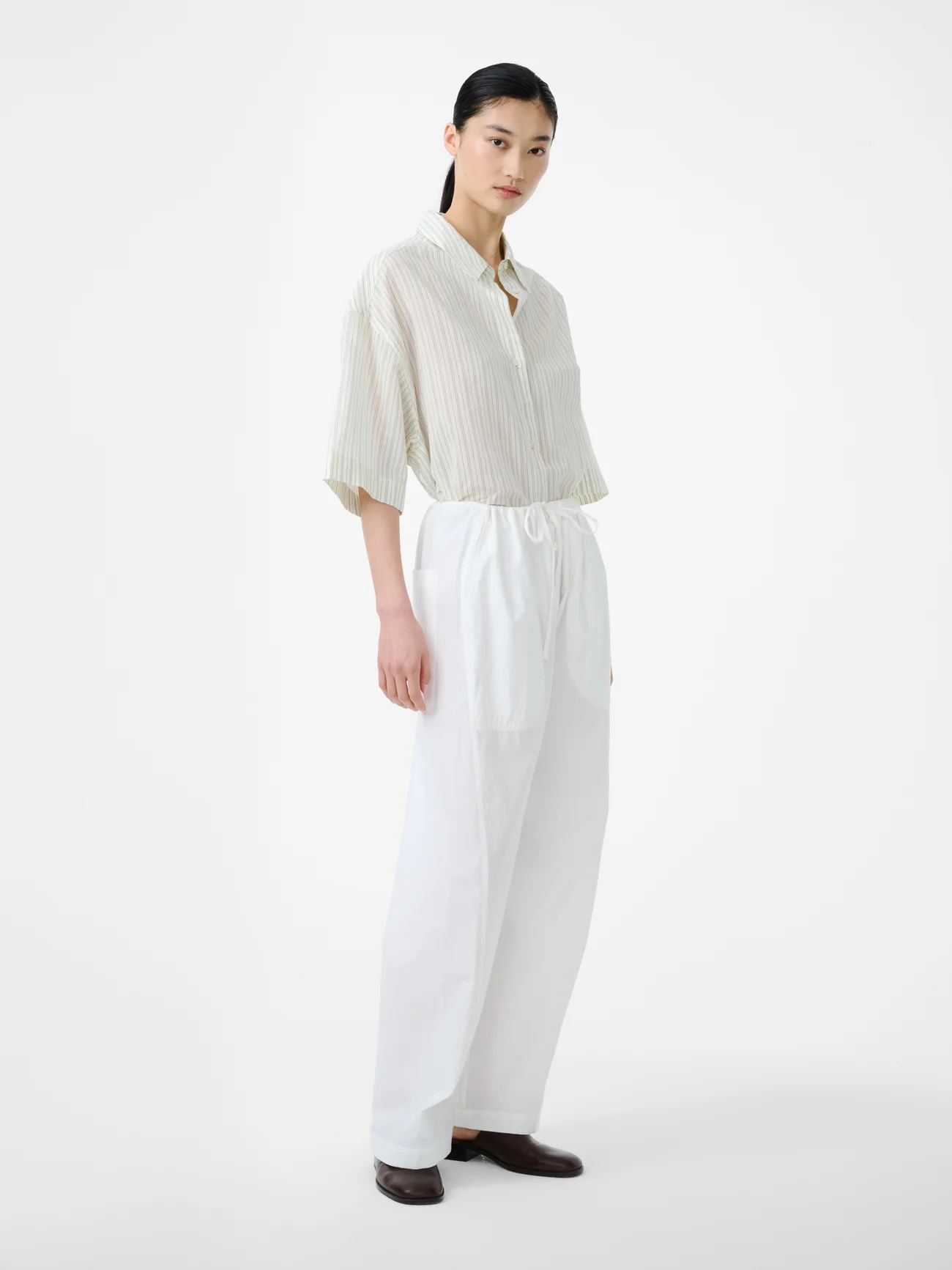 Merle Short Sleeve Shirt in Parchment Stripe - Image 2