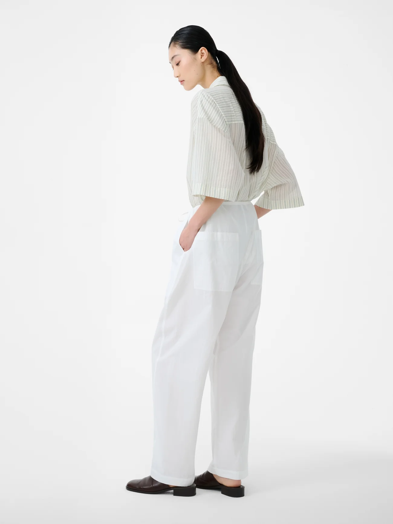 Merle Short Sleeve Shirt in Parchment Stripe - Image 3