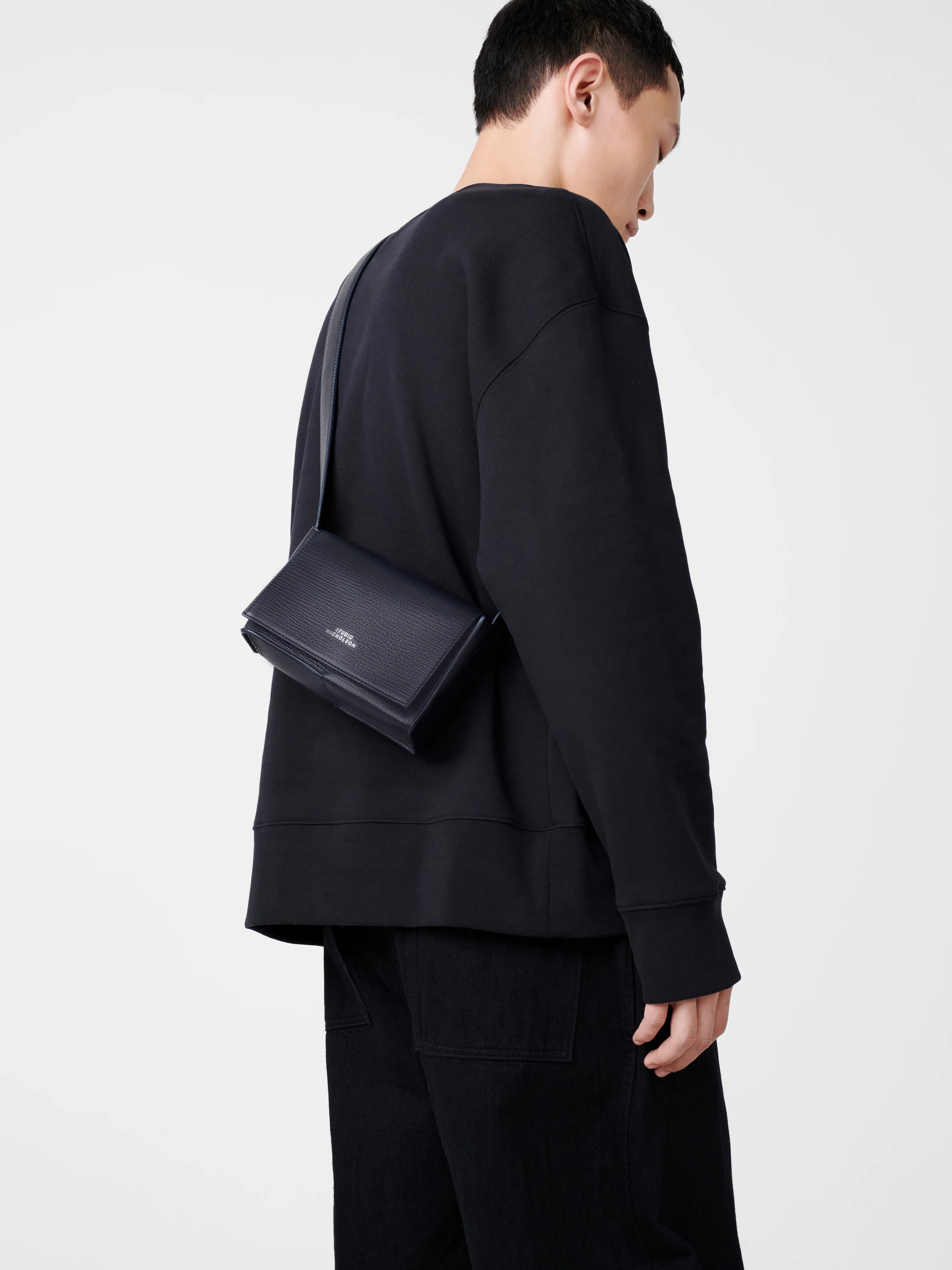 Meshi Mini Leather Bag in Darkest Navy - Image 3