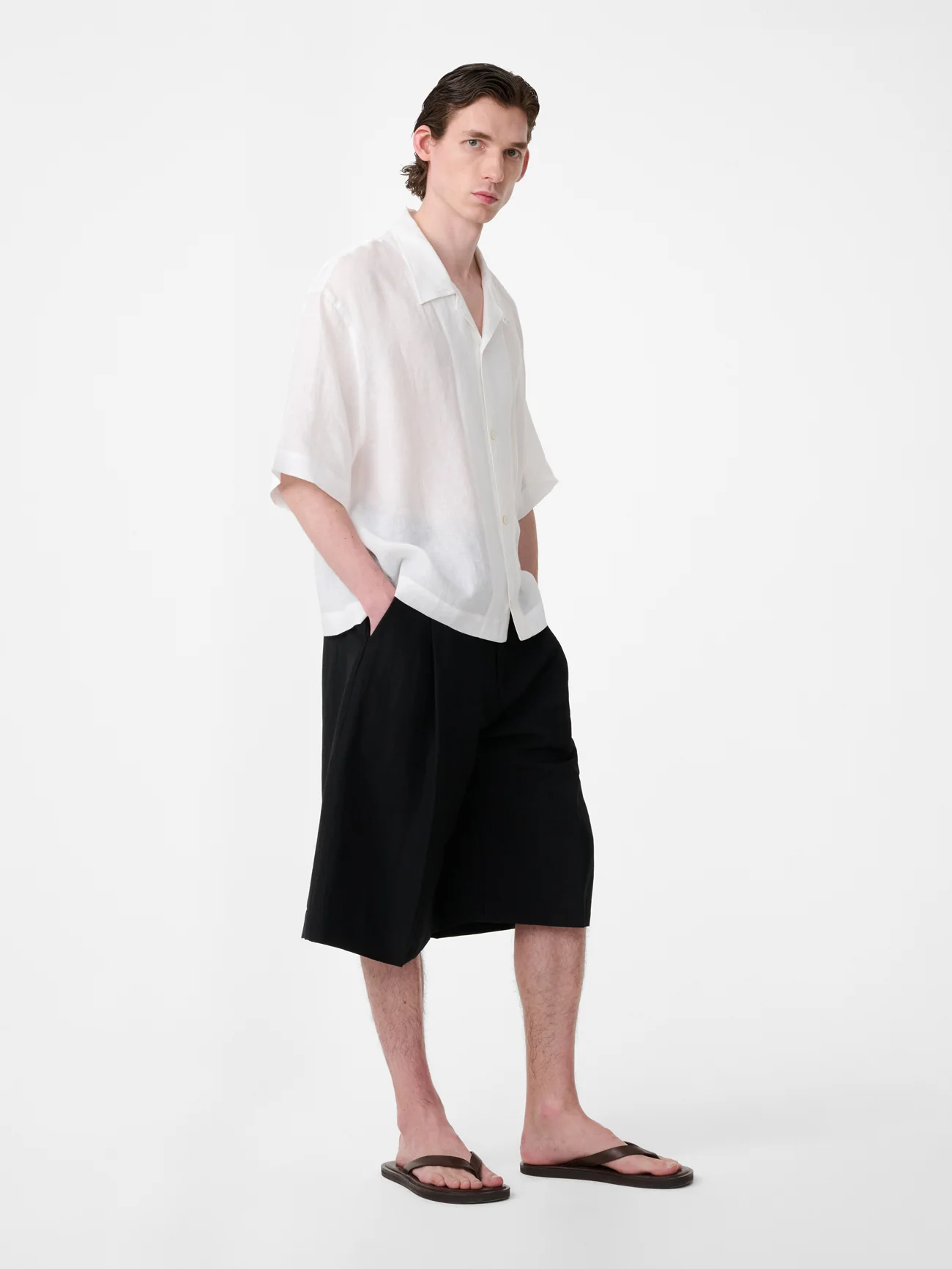 Oryn Short Sleeve Linen Shirt in Milk - Image 4
