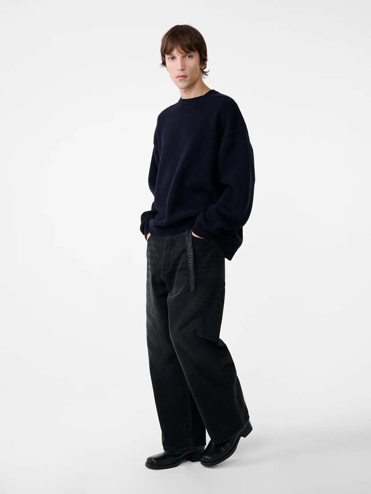 Paolo Denim Wide Leg Pant in Washed Black - Image 4