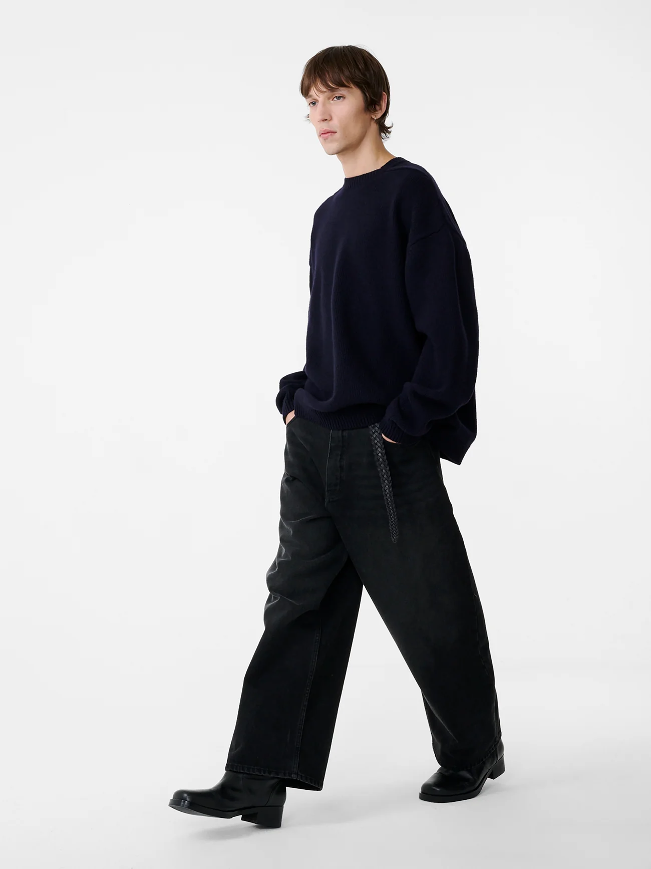 Paolo Denim Wide Leg Pant in Washed Black - Image 5