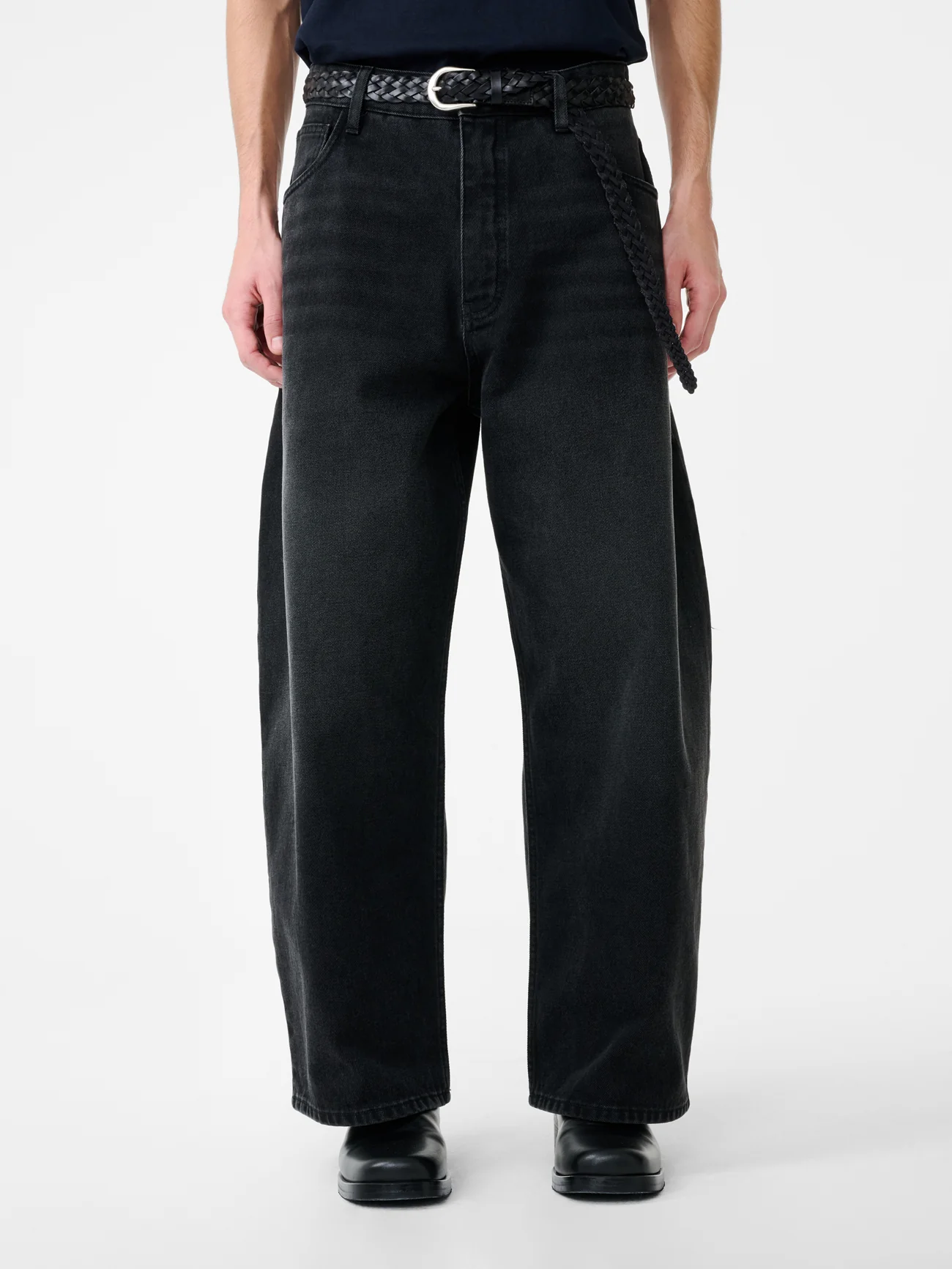 Paolo Denim Wide Leg Pant in Washed Black - Image 6