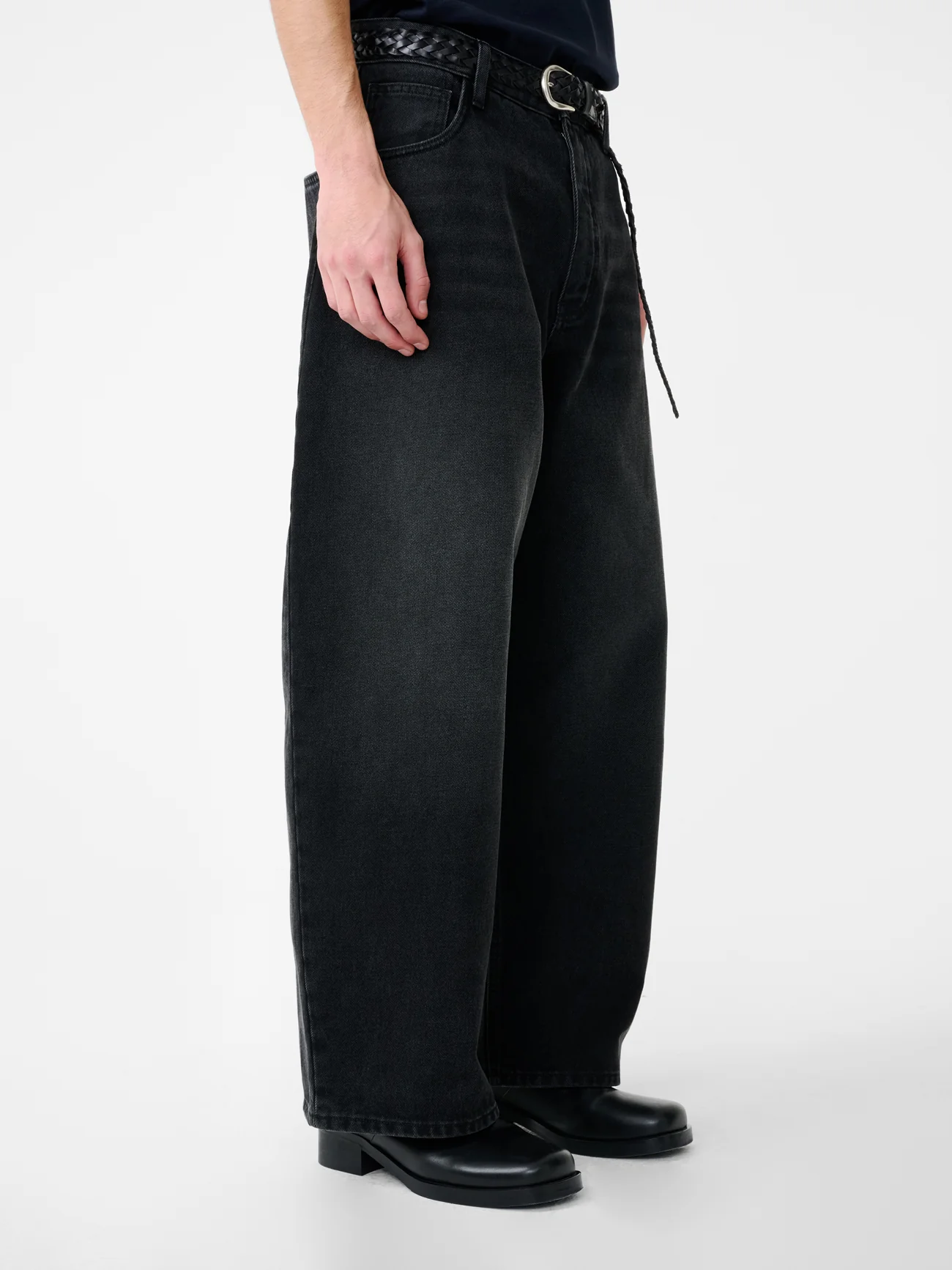 Paolo Denim Wide Leg Pant in Washed Black - Image 7