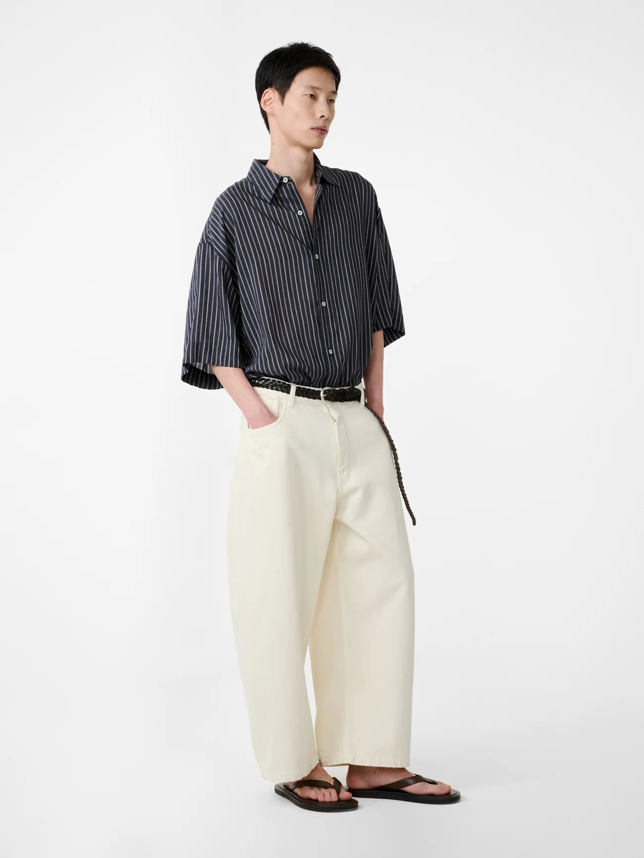 Paolo Denim Wide Leg Pant in Parchment - Image 2