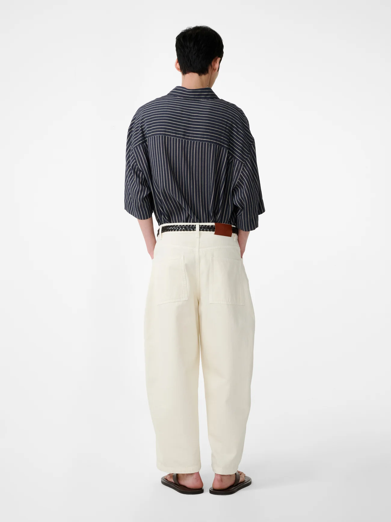 Paolo Denim Wide Leg Pant in Parchment - Image 4