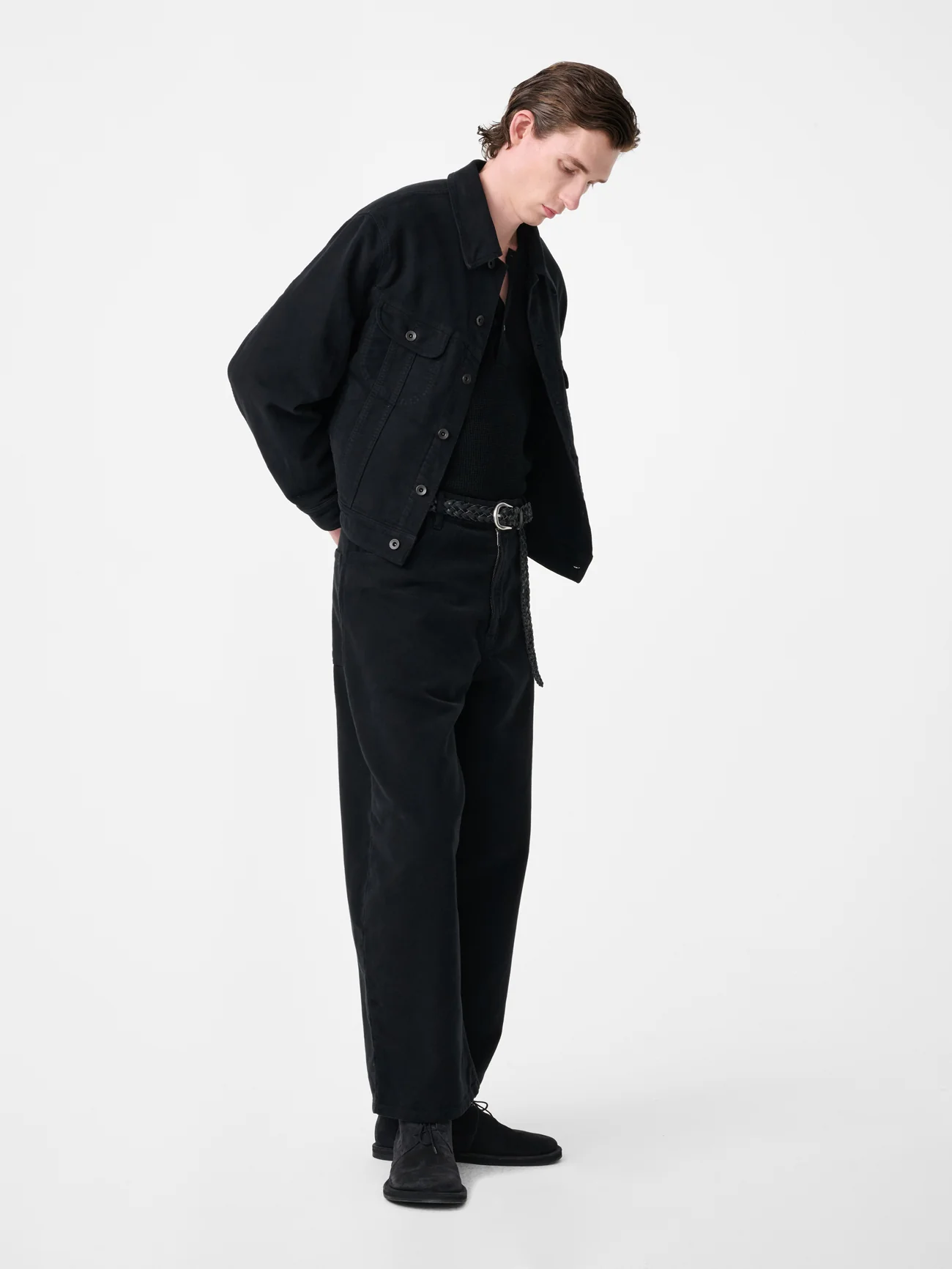 Paolo Moleskin Wide Leg Pant in Black - Image 4