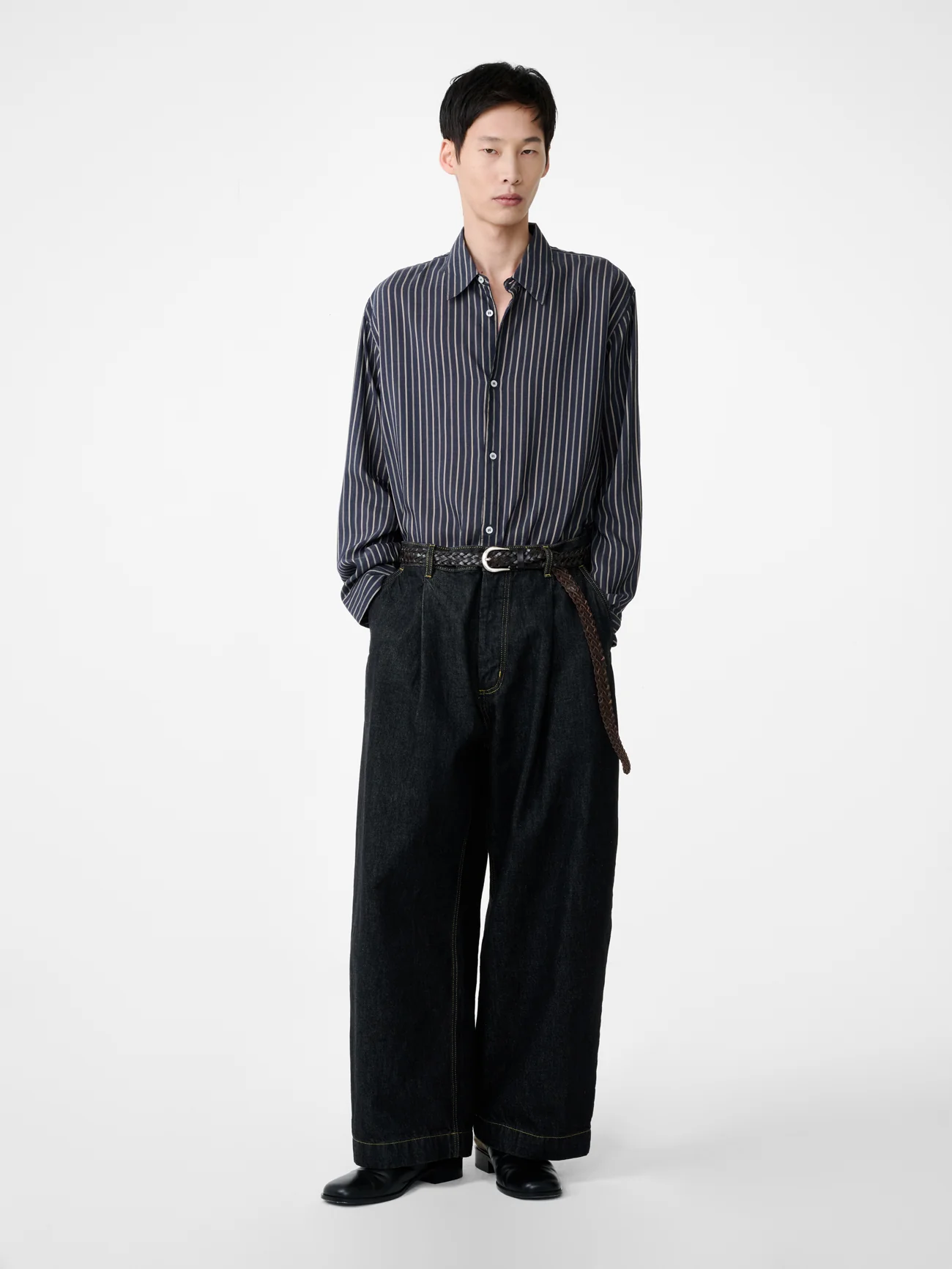 Puch Italian Wide Leg Denim Pant in Black - Image 4
