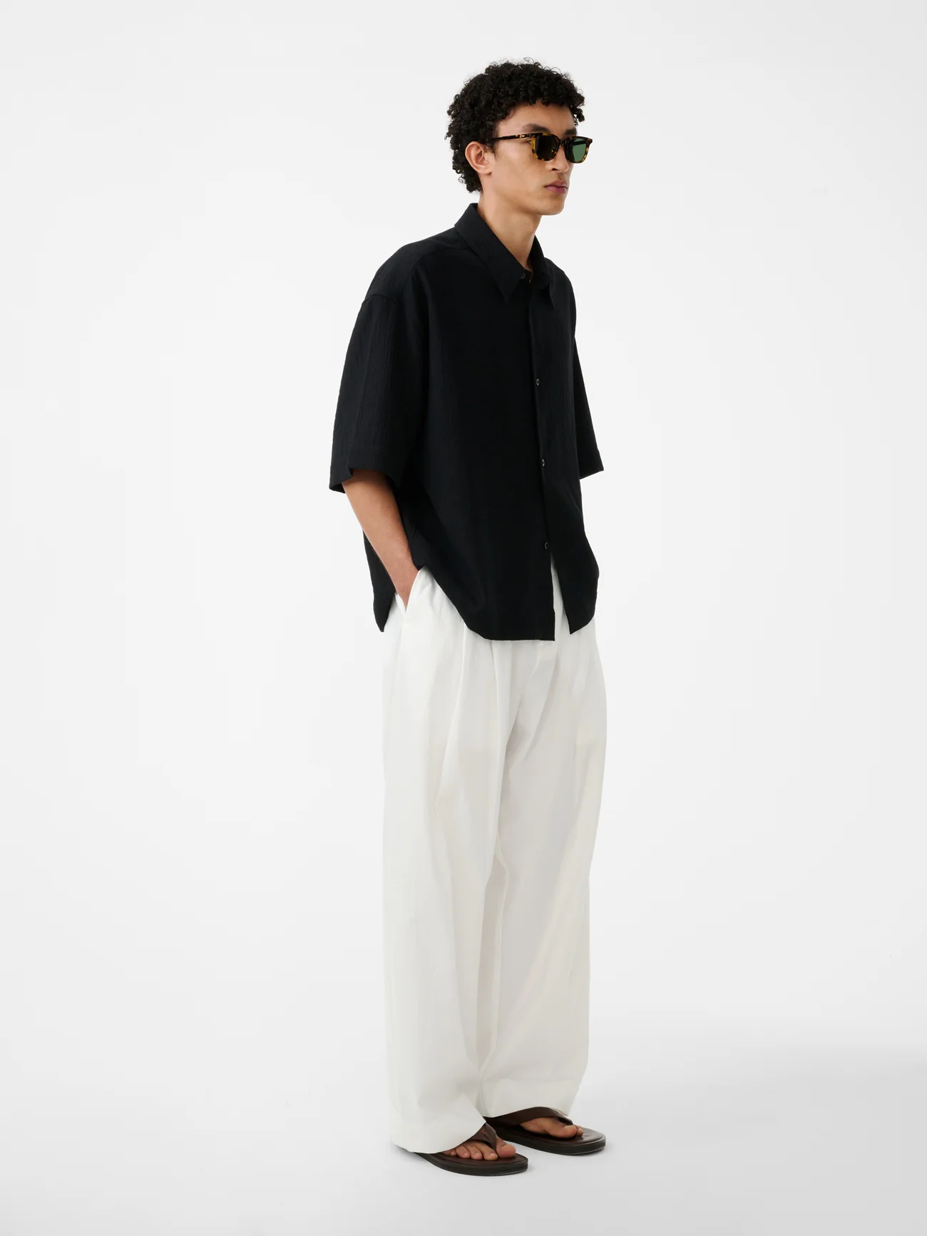 Sanko Matelasse Short Sleeve Shirt in Black - Image 3