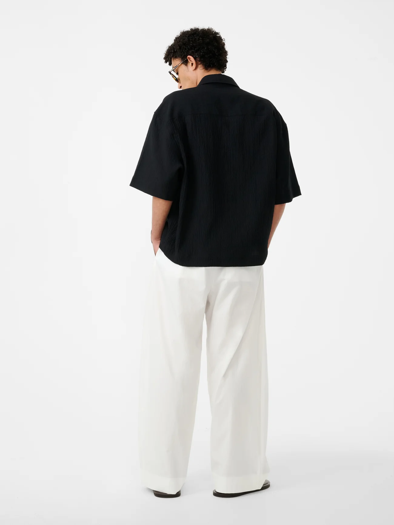 Sanko Matelasse Short Sleeve Shirt in Black - Image 4