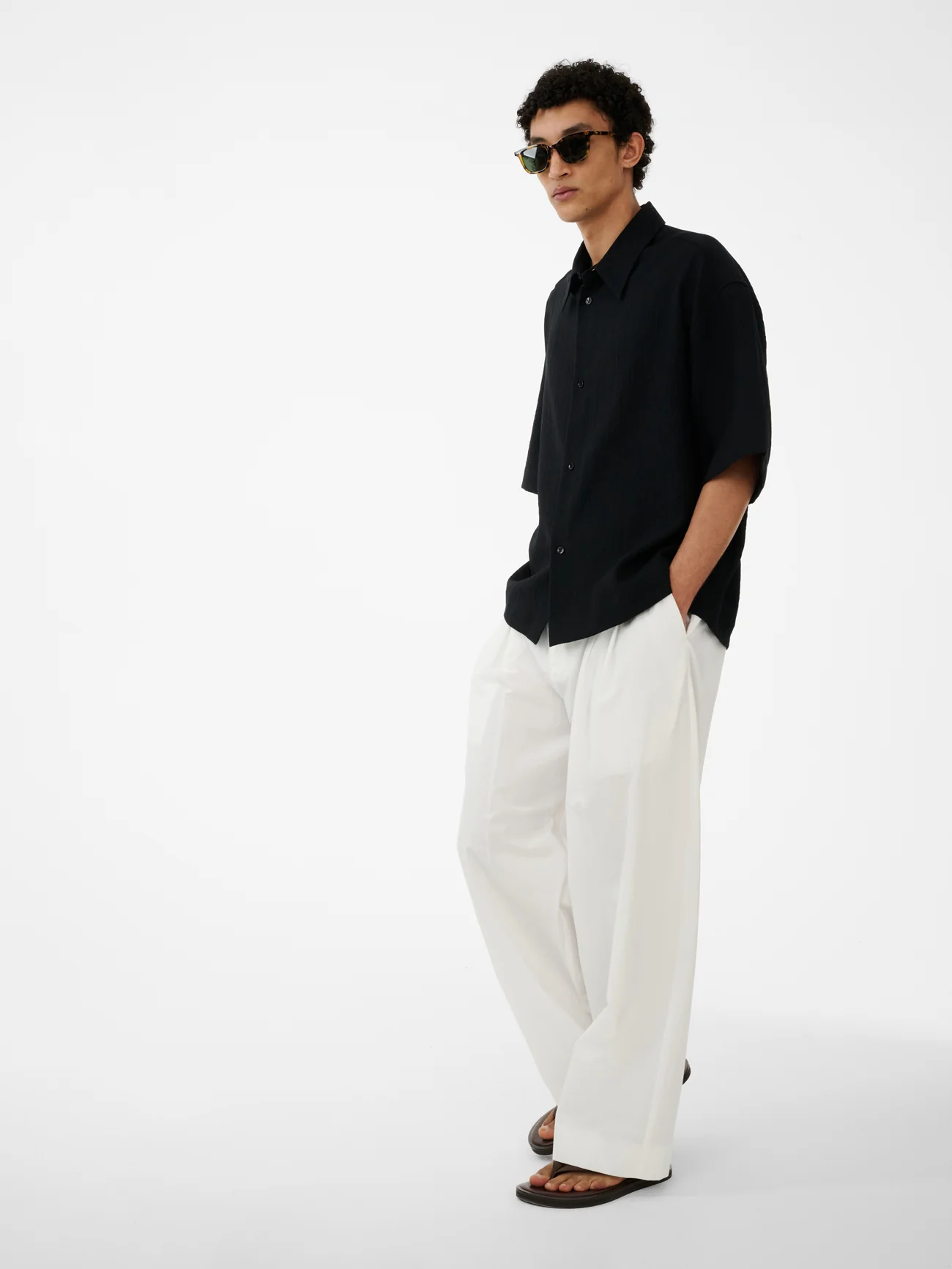 Sanko Matelasse Short Sleeve Shirt in Black - Image 5