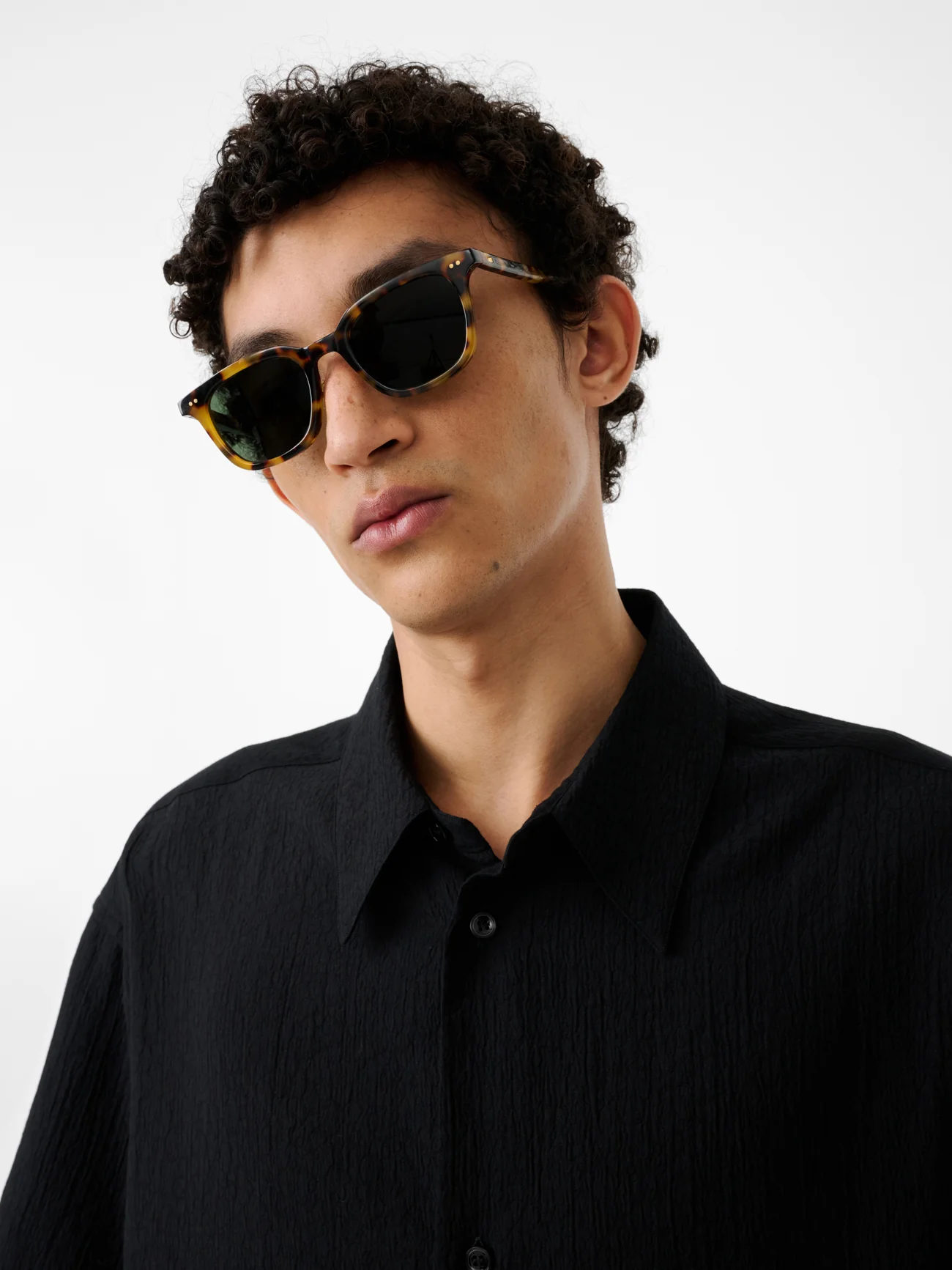 Sanko Matelasse Short Sleeve Shirt in Black - Image 6