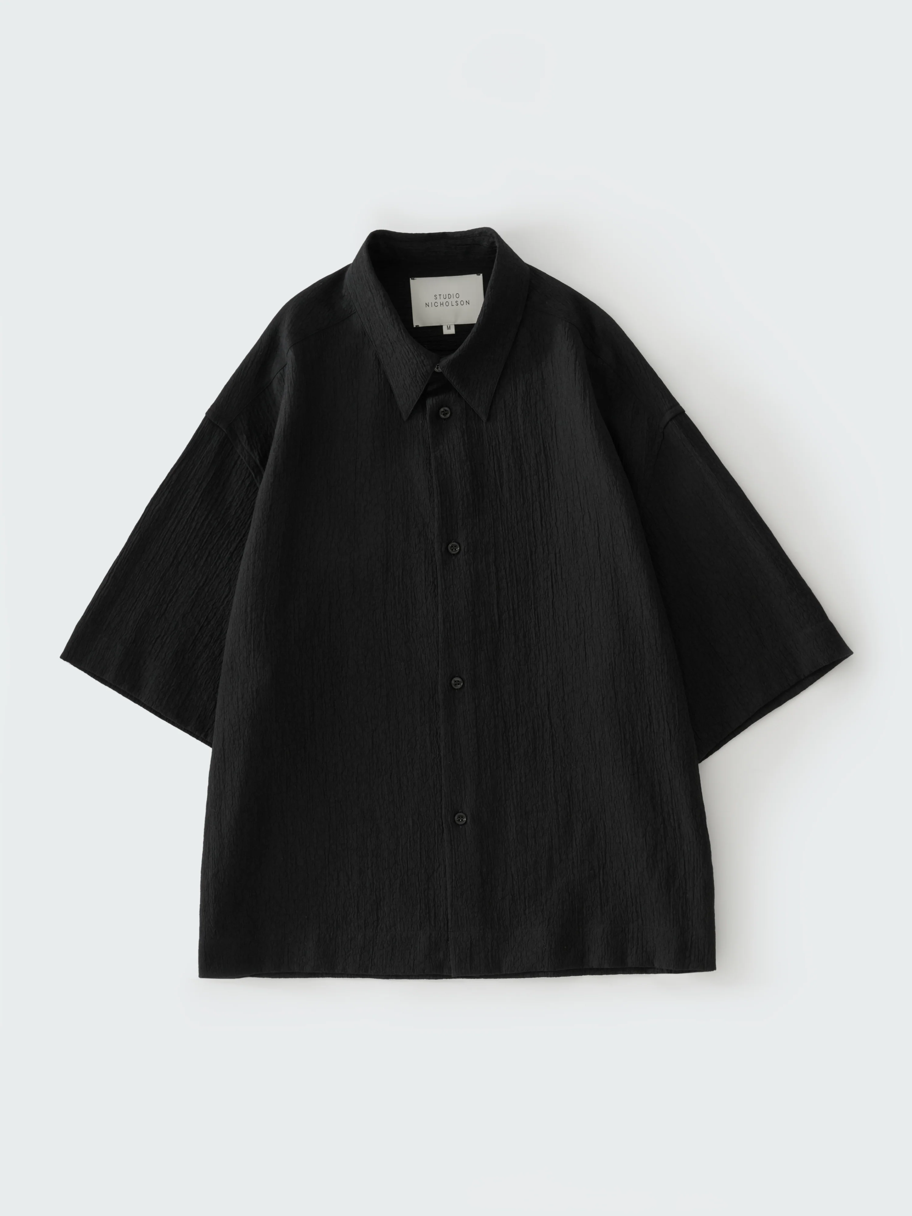 Sanko Matelasse Short Sleeve Shirt in Black - Image 7