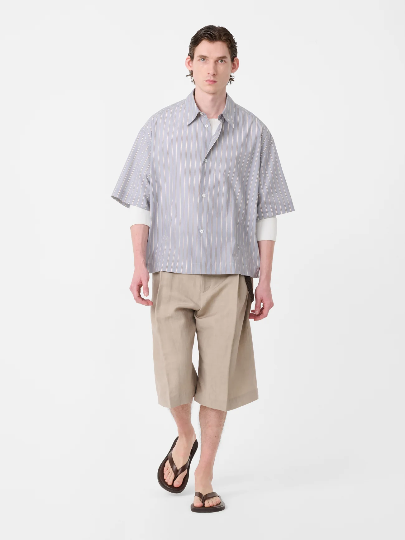 Sanko Short Sleeve Shirt in Grey / Brown Stripe - Image 2