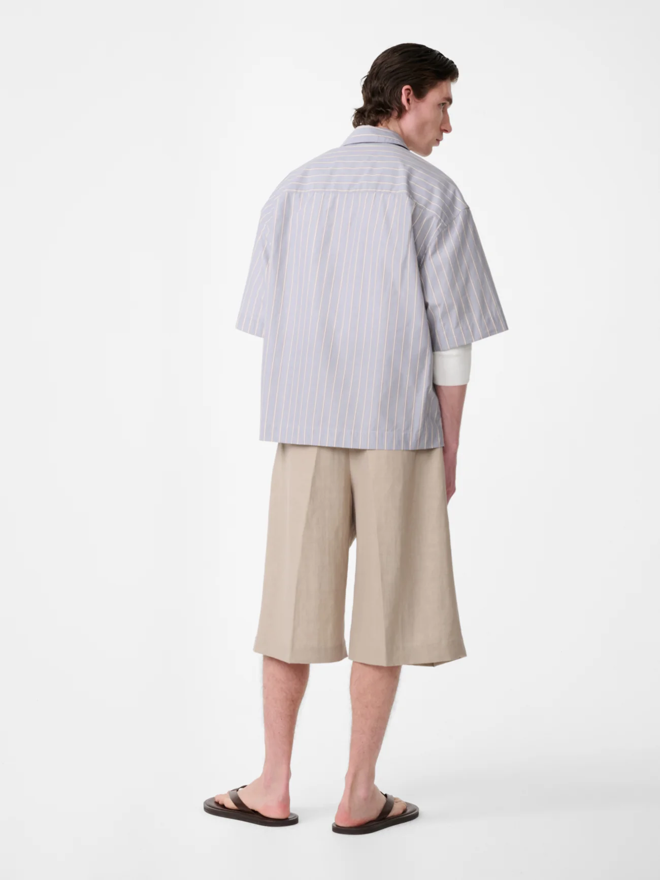 Sanko Short Sleeve Shirt in Grey / Brown Stripe - Image 4