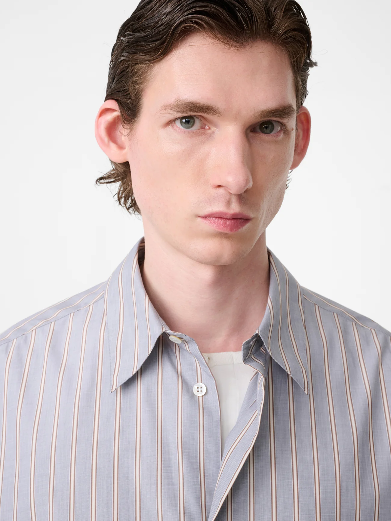 Sanko Short Sleeve Shirt in Grey / Brown Stripe - Image 5