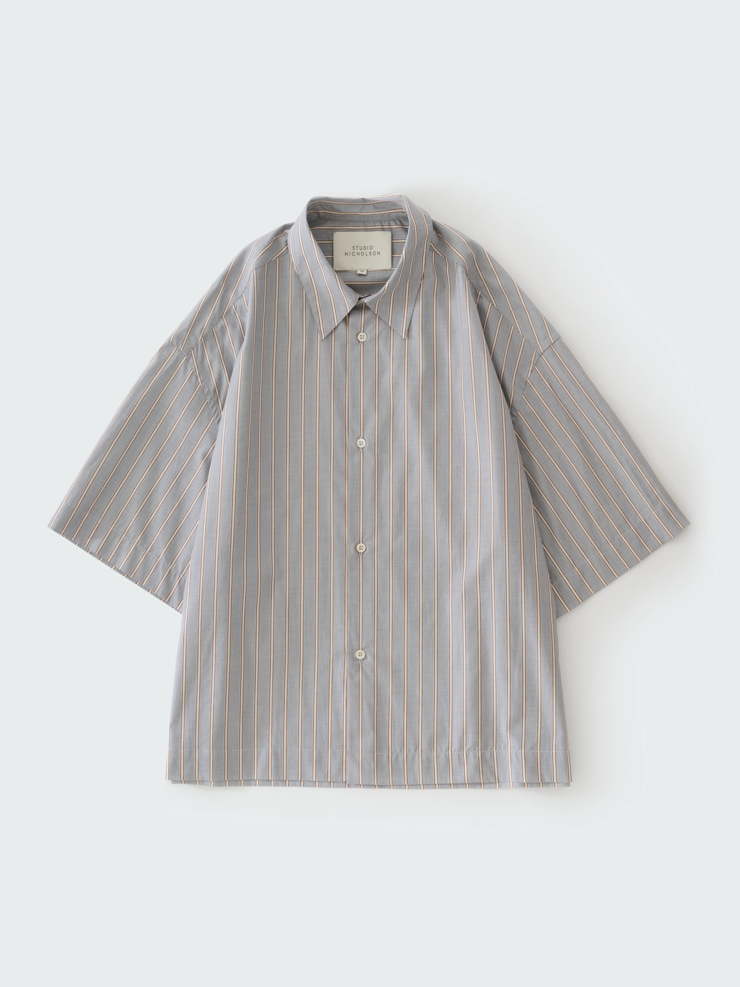 Sanko Short Sleeve Shirt in Grey / Brown Stripe - Image 6