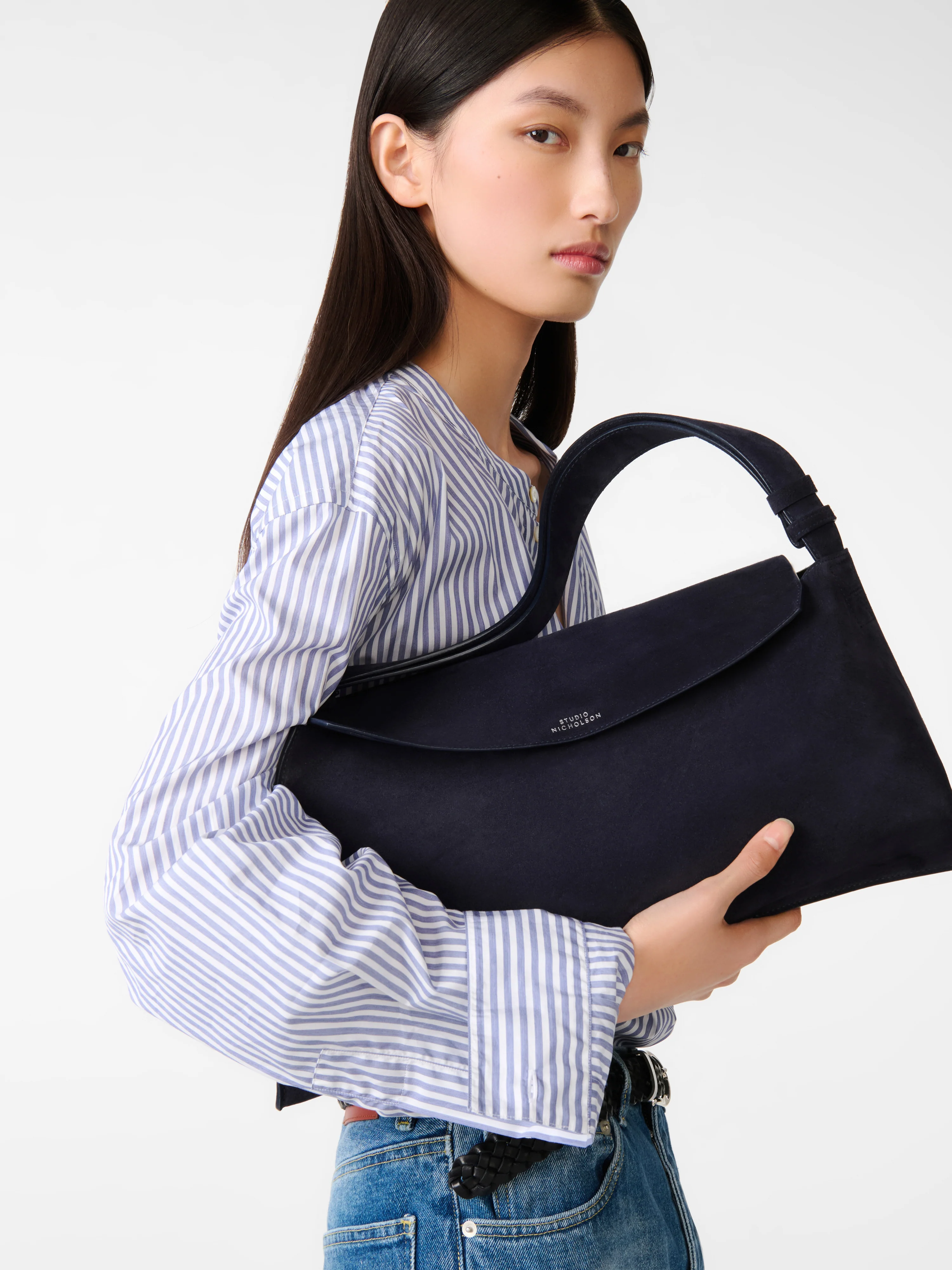 Shiboru Suede Bag in Darkest Navy - Image 2