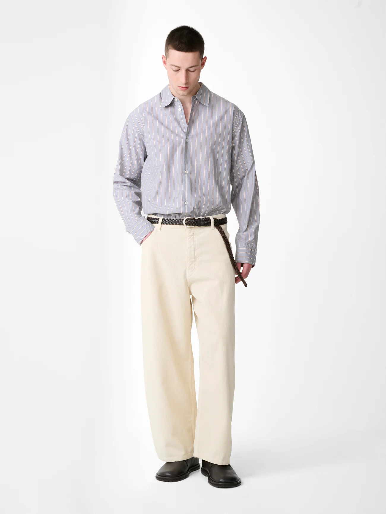 View Shirt in Grey / Brown Stripe - Image 3