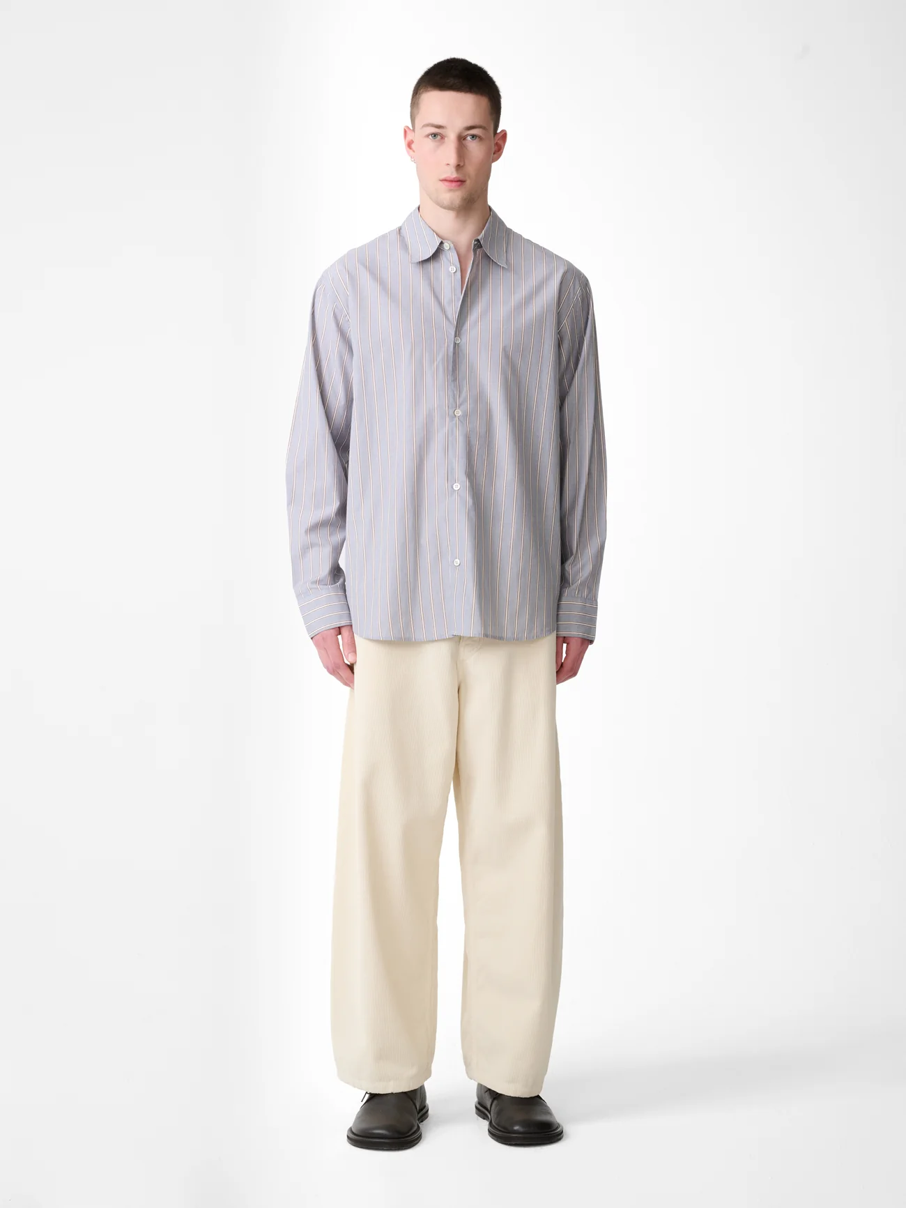 View Shirt in Grey / Brown Stripe - Image 4