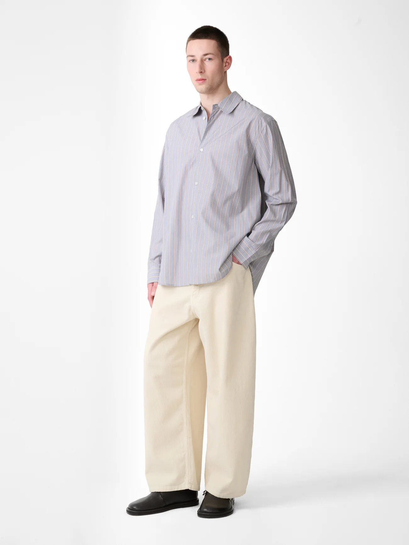 View Shirt in Grey / Brown Stripe - Image 5