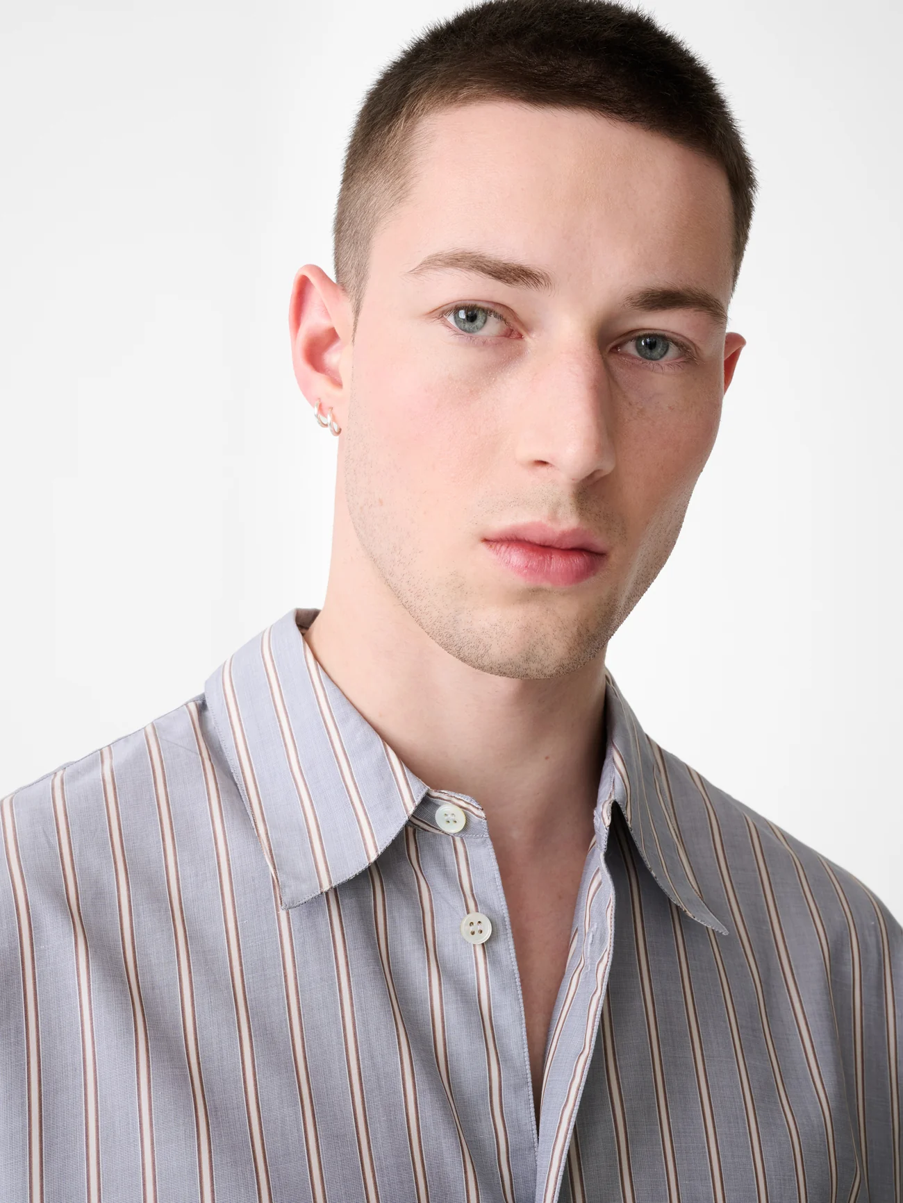 View Shirt in Grey / Brown Stripe - Image 7