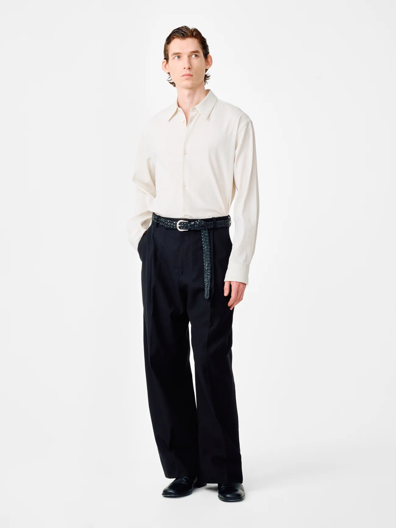 View Shirt in Parchment / Black Stripe - Image 2