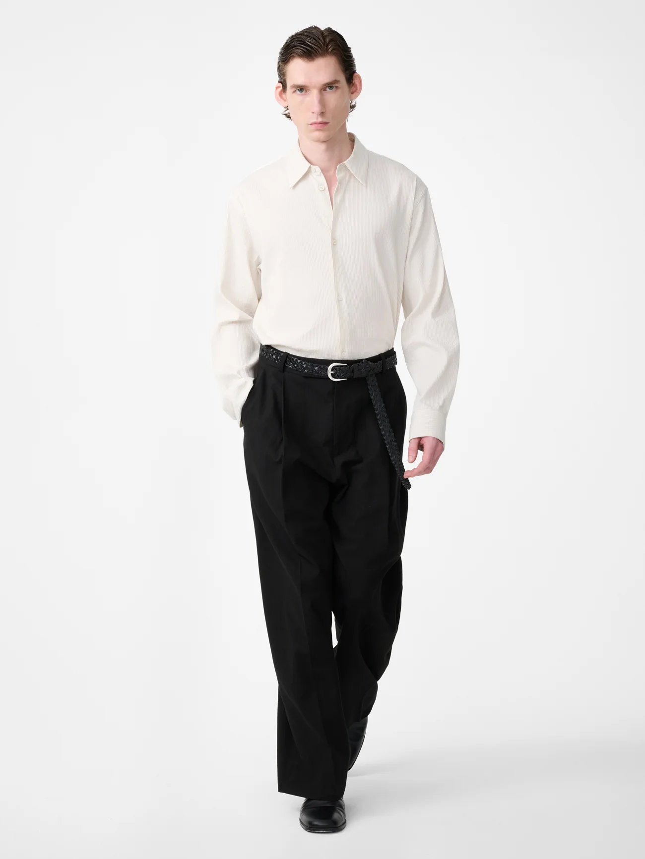 View Shirt in Parchment / Black Stripe - Image 6