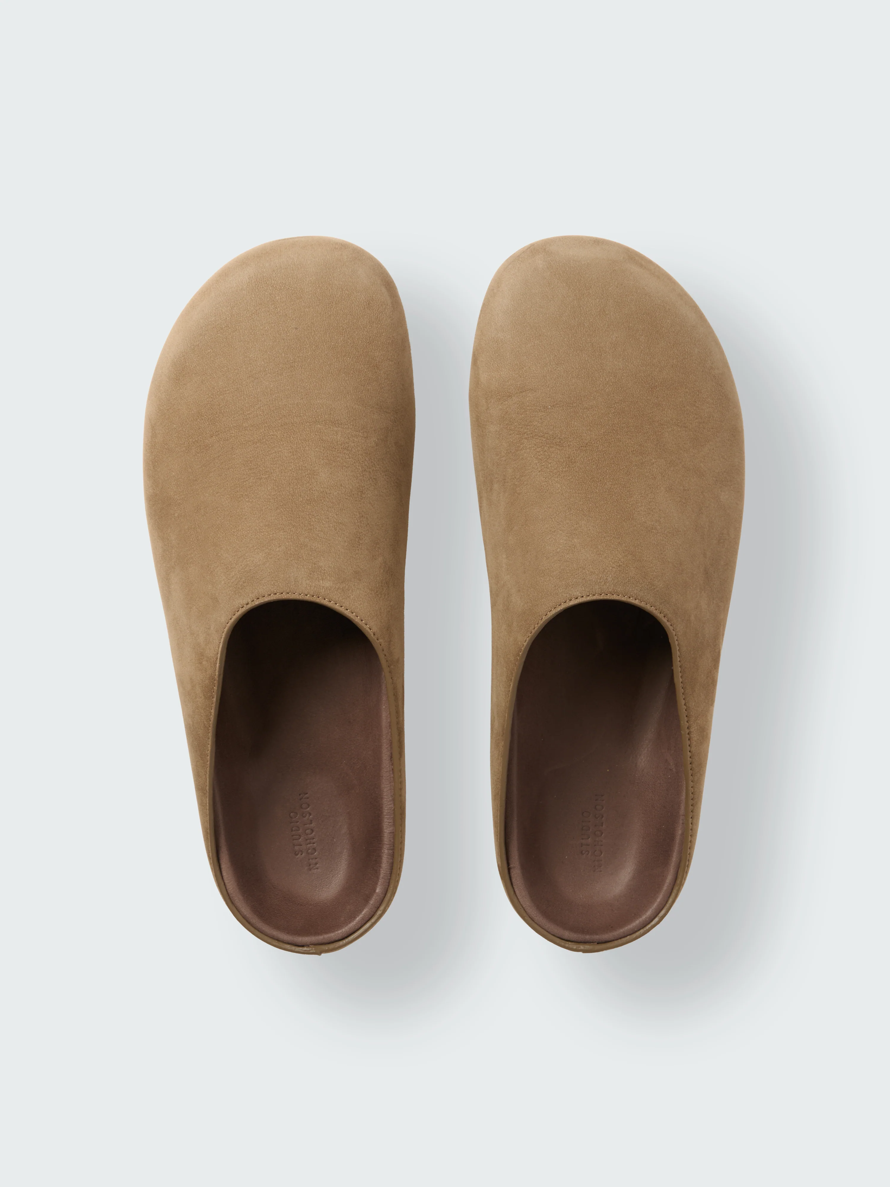 Women's Wearing Nabuk Clog in Taupe - Image 3