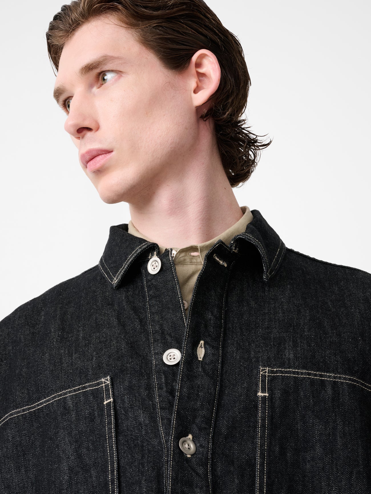 York Denim Polo Shirt in Black / White Weft - Image 7
