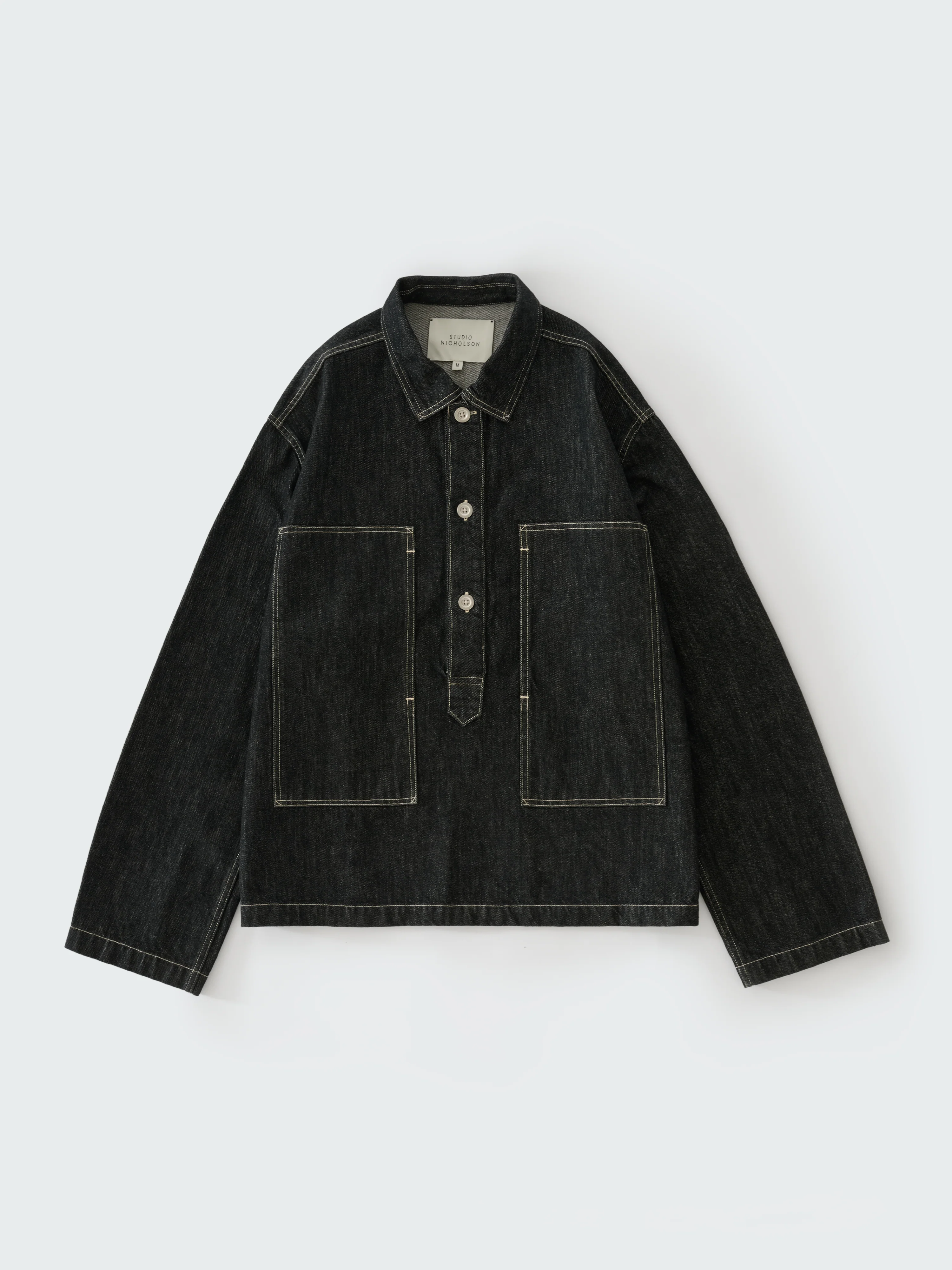 York Denim Polo Shirt in Black / White Weft - Image 9
